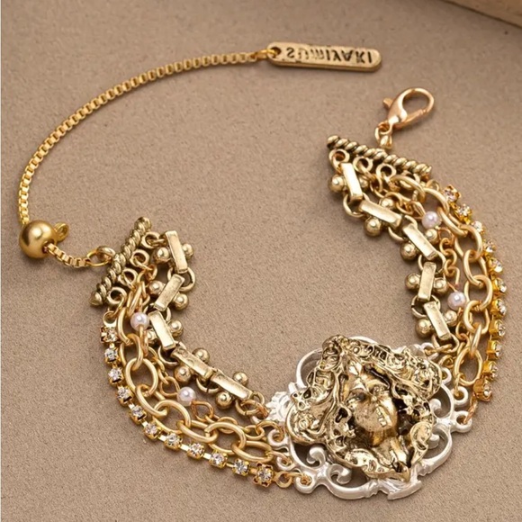 NEW! Elegant Vintage Inspired Gold & Silver Medusa Head Multi-Chain Bracelet - Picture 7 of 8